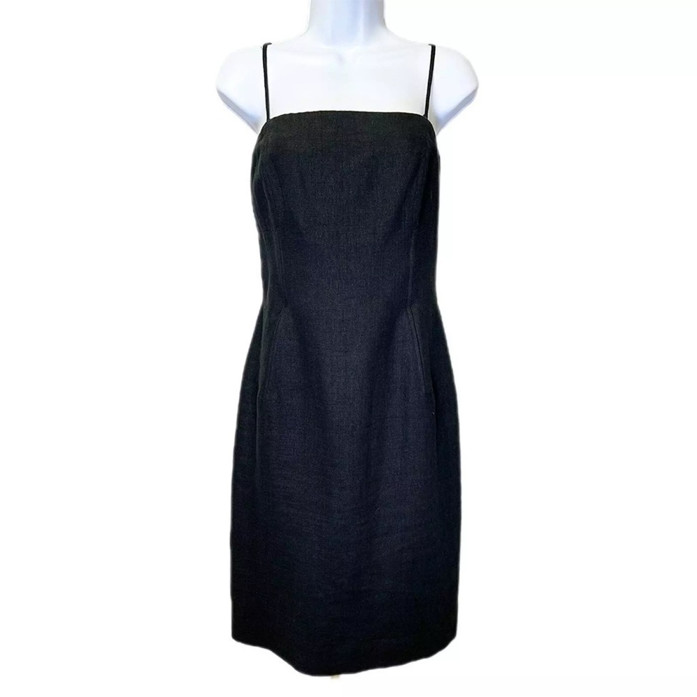 Carlisle Vintage Women’s Strapless Linen Midi Black Cocktail LBD Dress Size 6